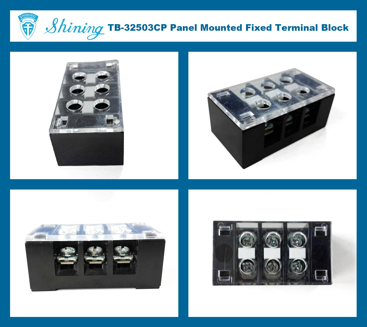 TB-32503CP Panel Mounted 300V 25A 3 Pole Fixed Terminal Block